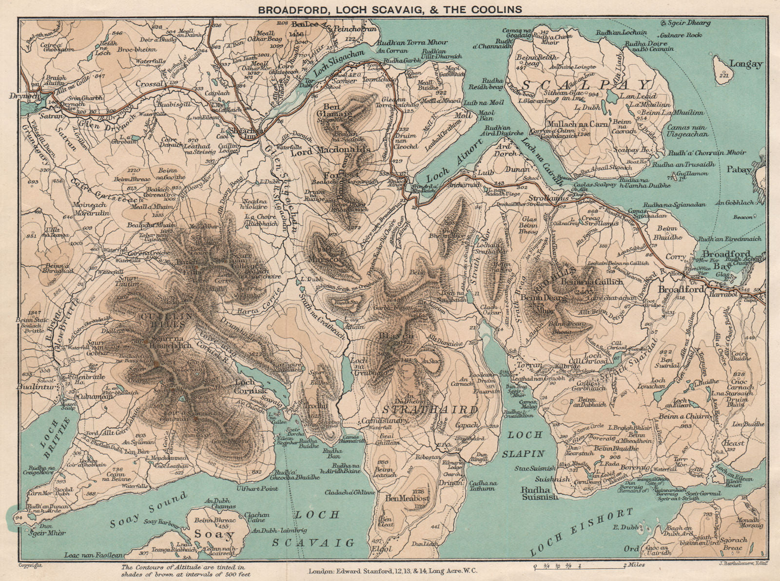 BROADFORD, LOCH SCAVAIG & THE CUILLINS. Coolins Isle of Skye. STANFORD 1905 map